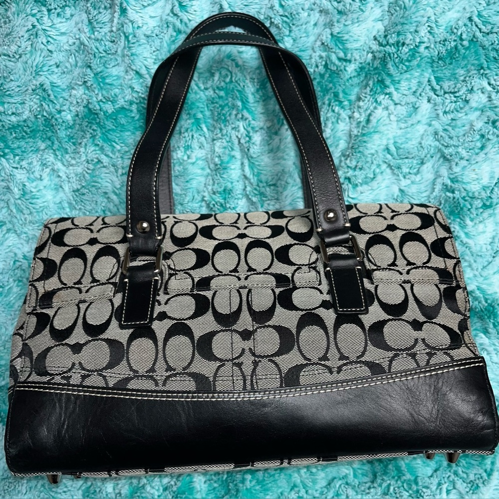 Coach Black and Cream Monogram Tote Bag - Picture 10 of 13